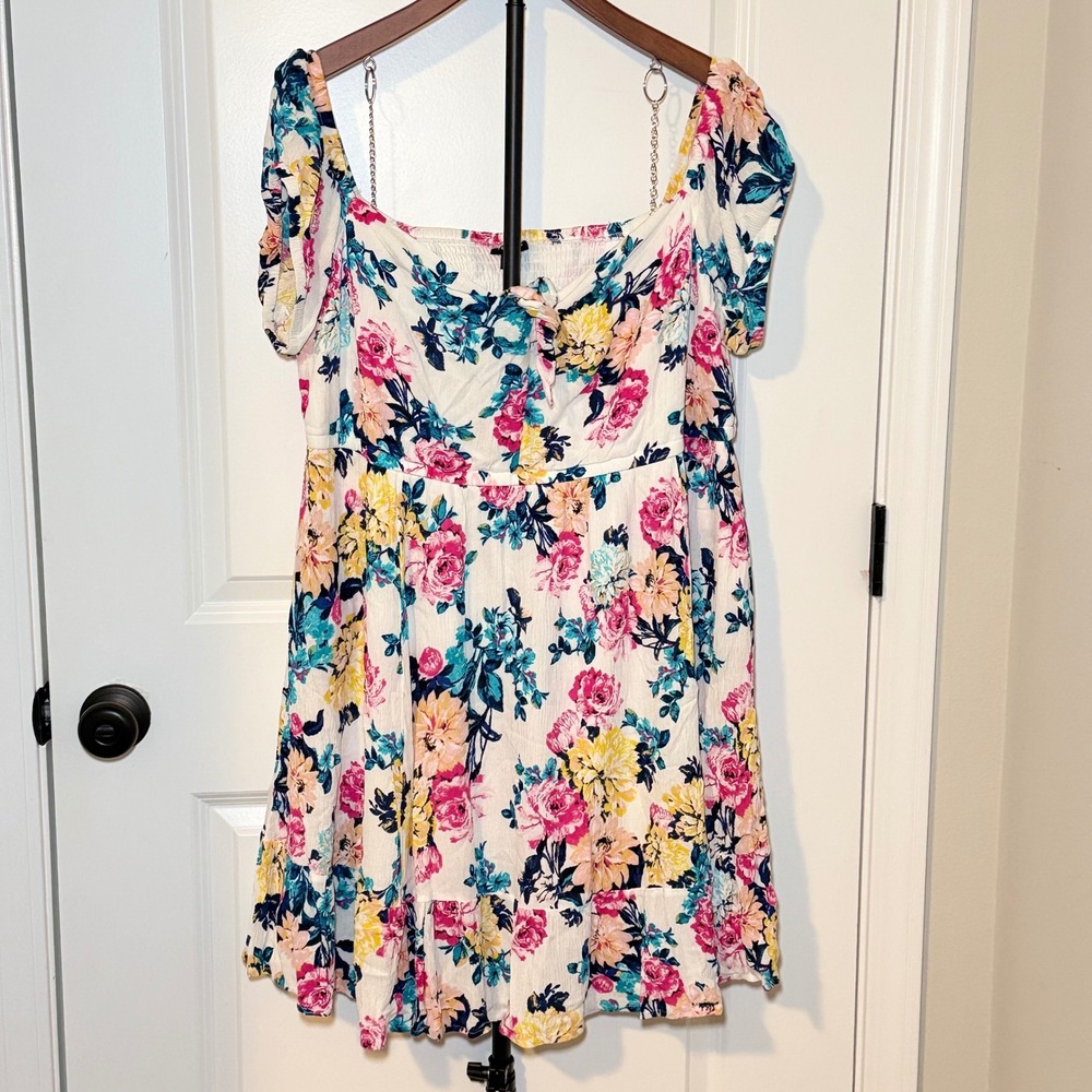 Torrid Floral Mini Dress Square Neck Smocked Back Size 2X Girlhoodcore Boho